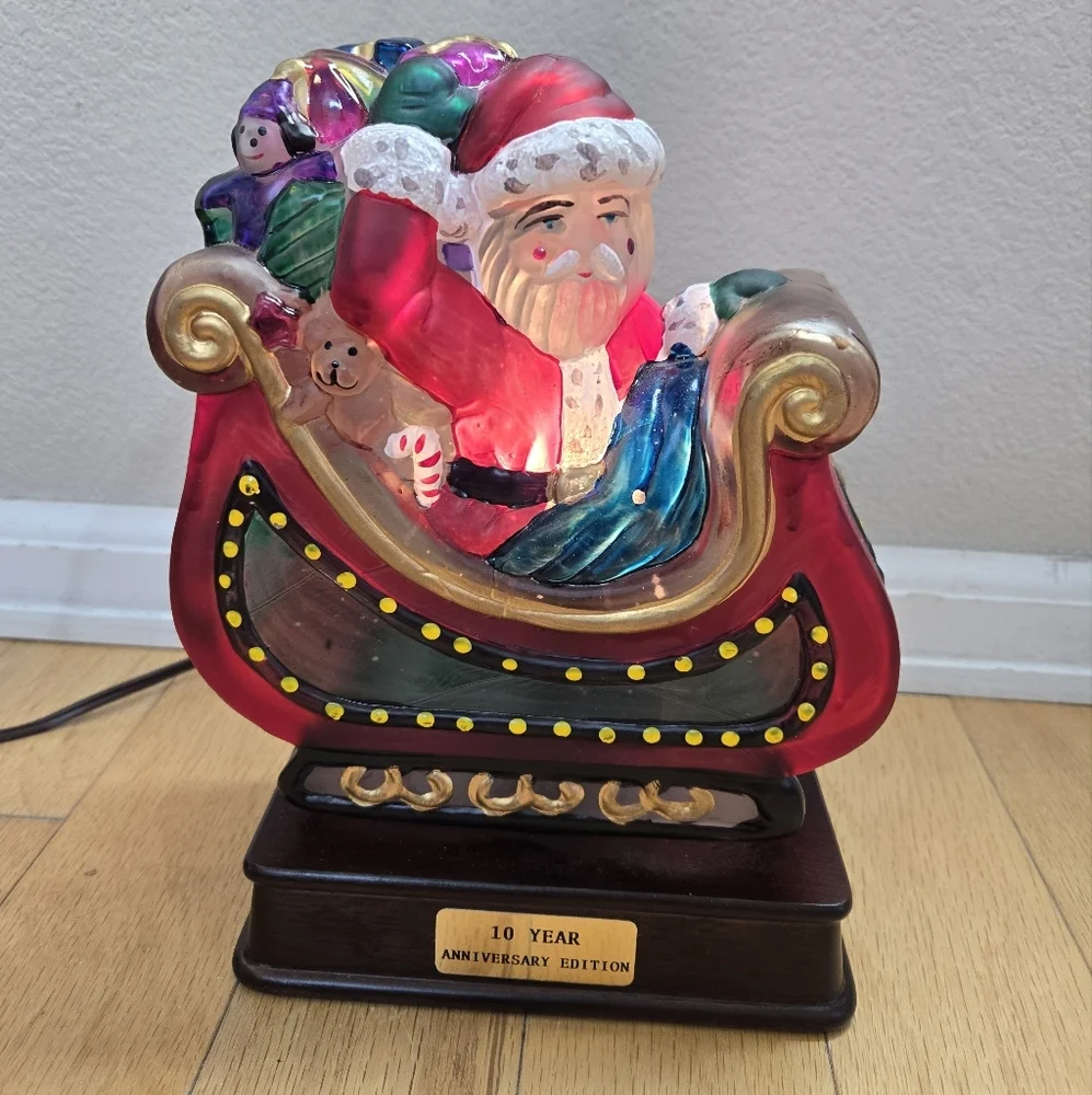 EM Merck Vintage Light Up Santa In Sleigh Old World Christmas 10th Anniversary